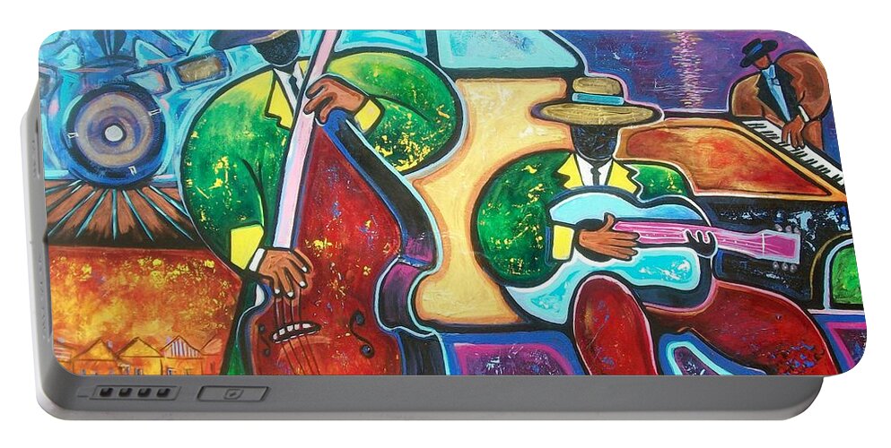 African American Jazz Art Portable Battery Charger featuring the painting Memphis Jazz Festival by Emery Franklin