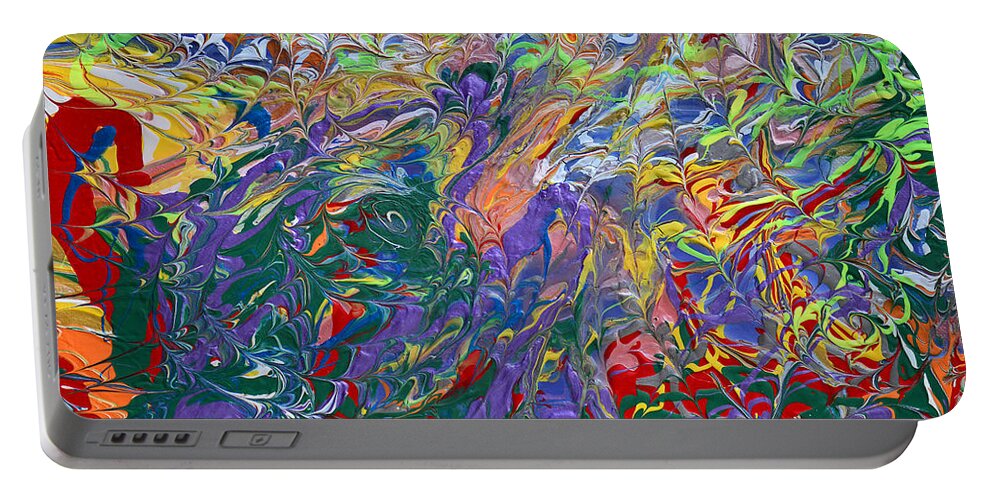 Vibrant Abstract Portable Battery Charger featuring the painting All That Jazz by Donna Blackhall