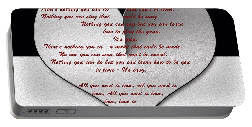 The Beatles Lyrics Portable Battery Charger featuring the painting All You Need is Love digital painting by Georgeta Blanaru