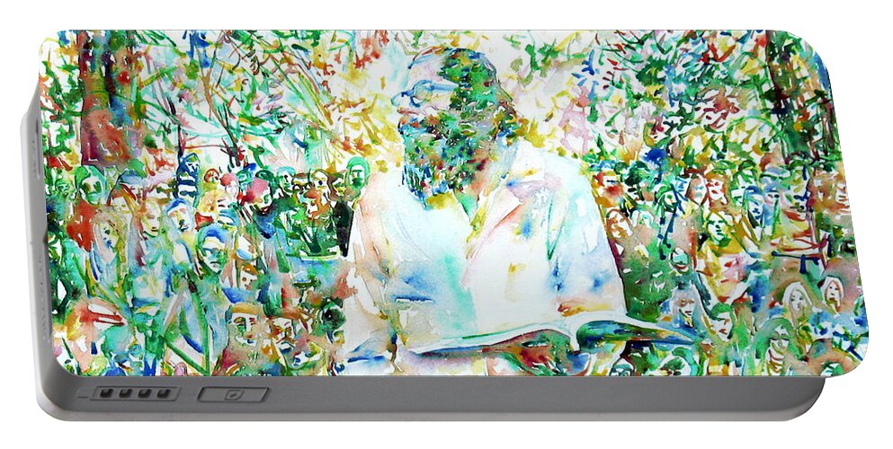 Allen Portable Battery Charger featuring the painting ALLEN GINSBERG reading at the park by Fabrizio Cassetta