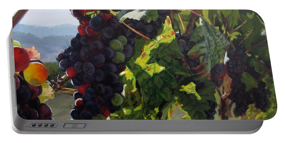 Grapes Portable Battery Charger featuring the painting Almost Harvest by Karen Ilari