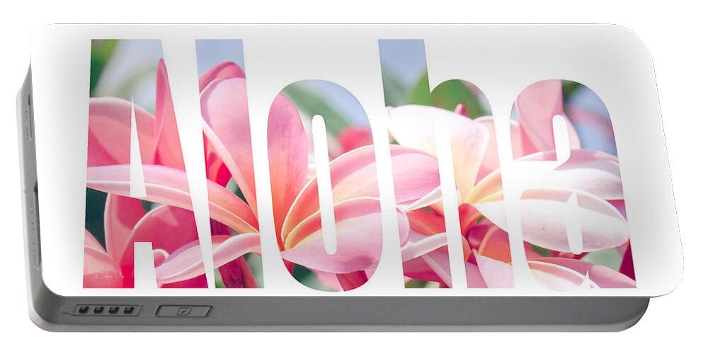 Aloha Portable Battery Charger featuring the photograph Aloha Tropical Plumeria Typography by Sharon Mau