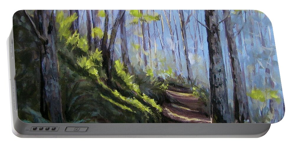 Path Portable Battery Charger featuring the painting Along the Path by Karen Ilari