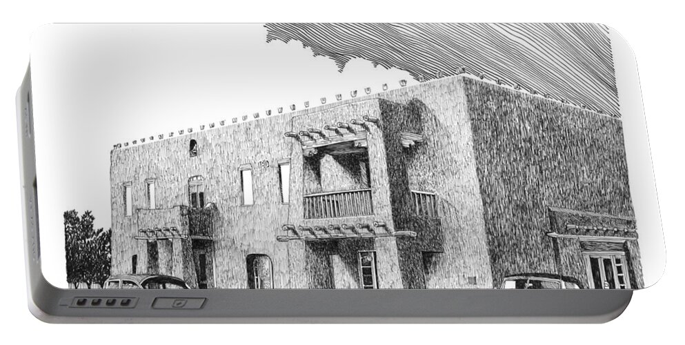 Amador Hotel In Las Cruces N M Portable Battery Charger featuring the drawing The Amador Hotel by Jack Pumphrey