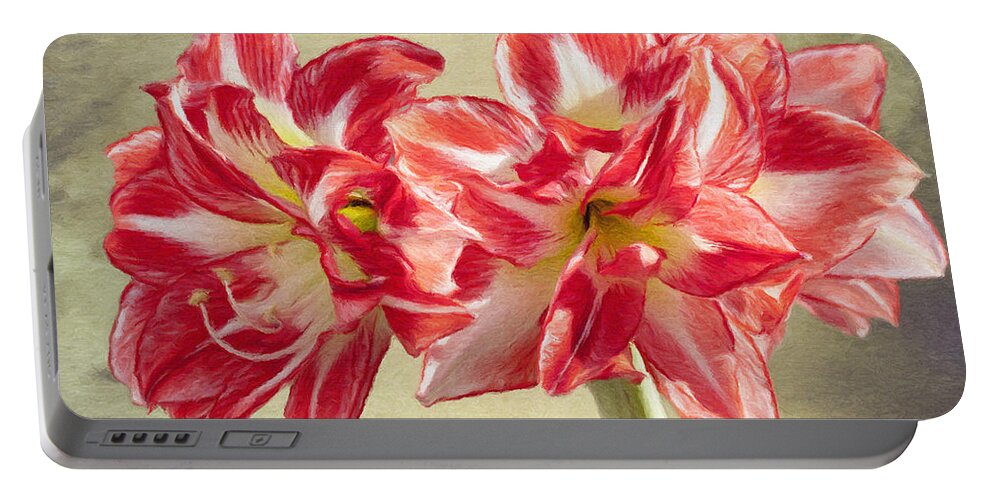 Amaryllis Portable Battery Charger featuring the painting Amaryllis Red by Jeffrey Kolker