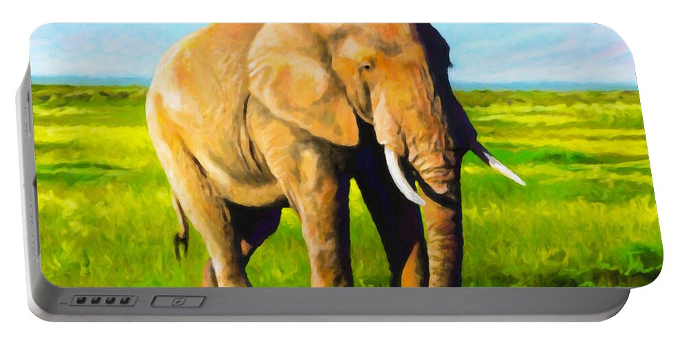 Safari Portable Battery Charger featuring the painting Amboseli Afternoon by Anthony Mwangi