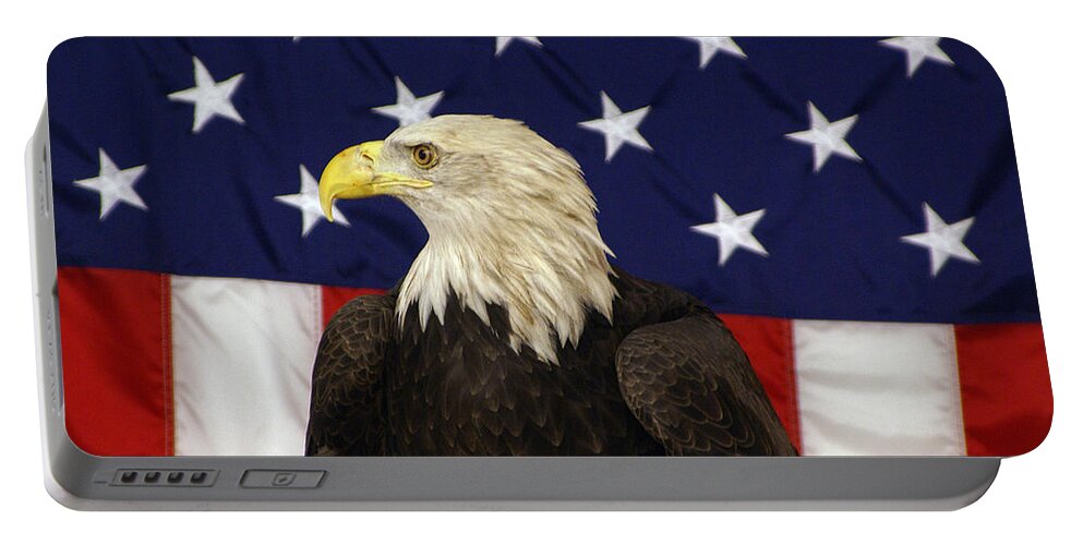 Tinas Captured Moments Portable Battery Charger featuring the photograph American Eagle and Flag by Tina Hailey