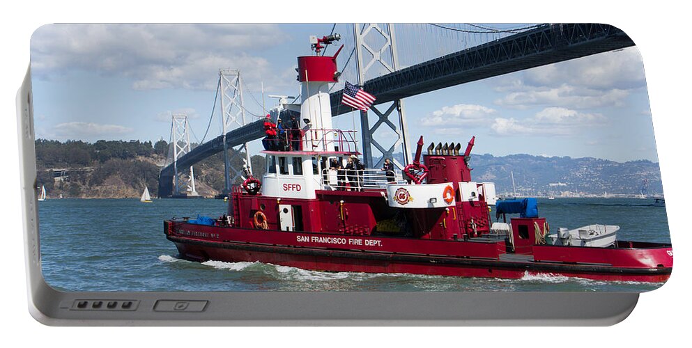 Americas Cup Portable Battery Charger featuring the photograph Americas Cup SF Fire Department by Weir Here And There