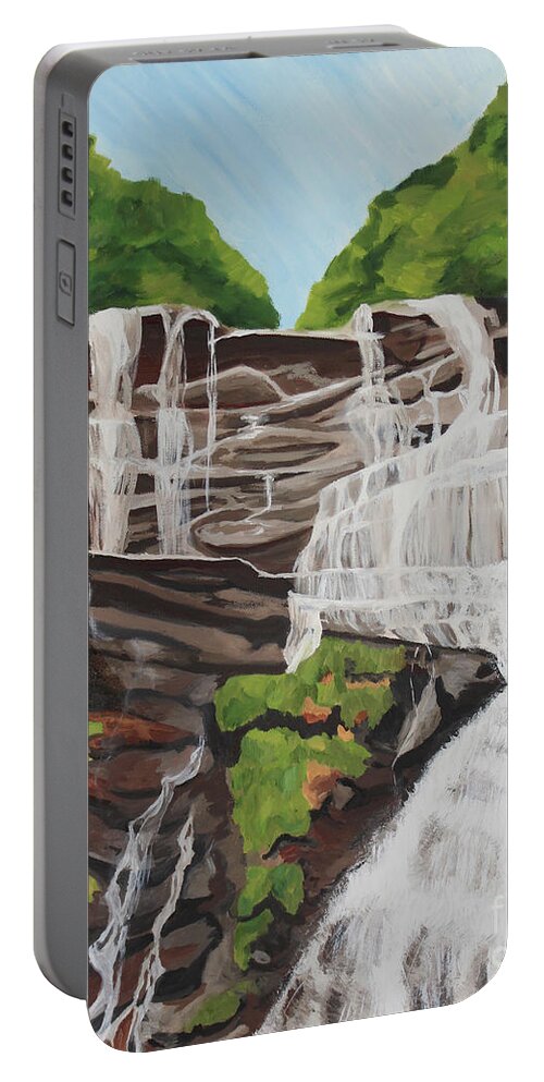 Amicalola Falls Portable Battery Charger featuring the painting Amicalola Falls by Annette M Stevenson