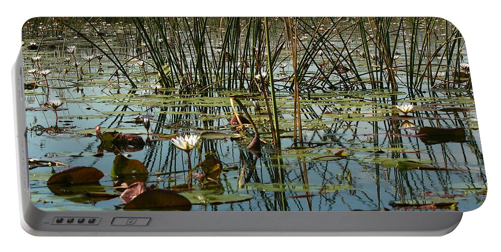 Karen Zuk Rosenblatt Art And Photography Portable Battery Charger featuring the painting Among the Waterlillies 1 by Karen Zuk Rosenblatt