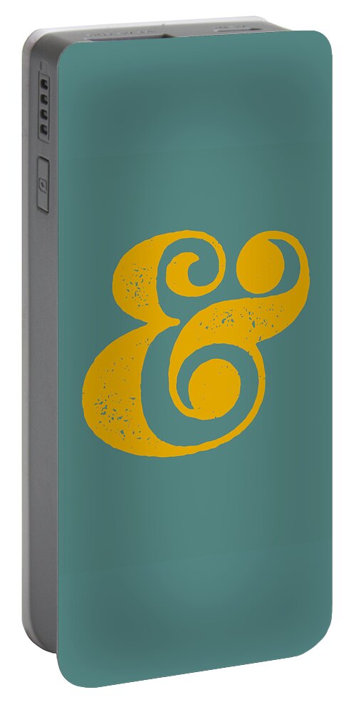 Ampersand Portable Battery Charger featuring the digital art Ampersand Poster Blue and Yellow by Naxart Studio