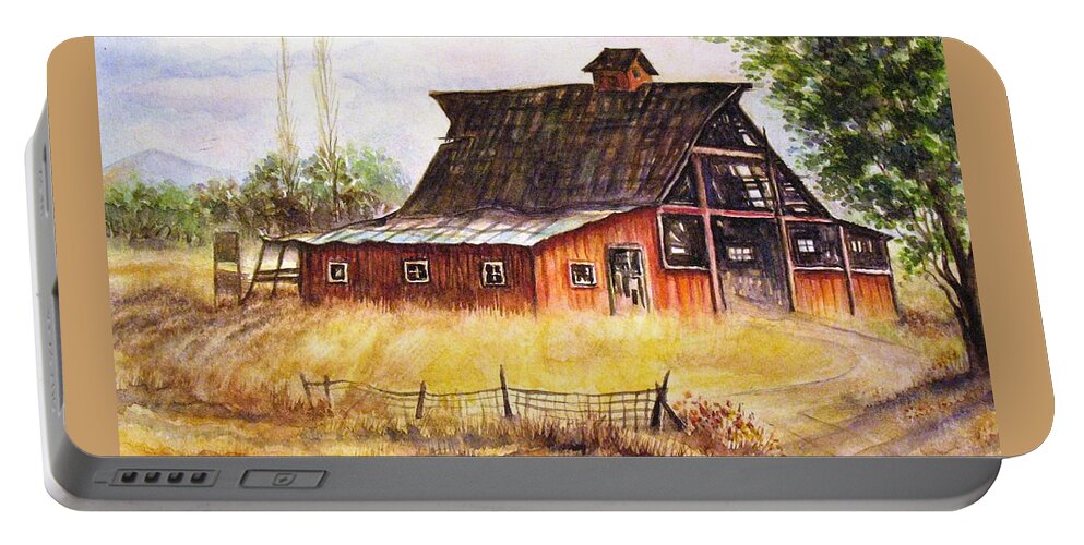 Landscape Portable Battery Charger featuring the painting An Old Red Barn by Hazel Holland