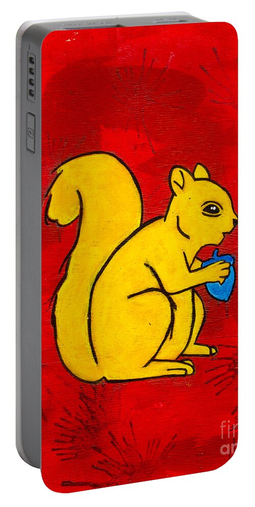  Portable Battery Charger featuring the painting Andy's squirrel yellow by Stefanie Forck