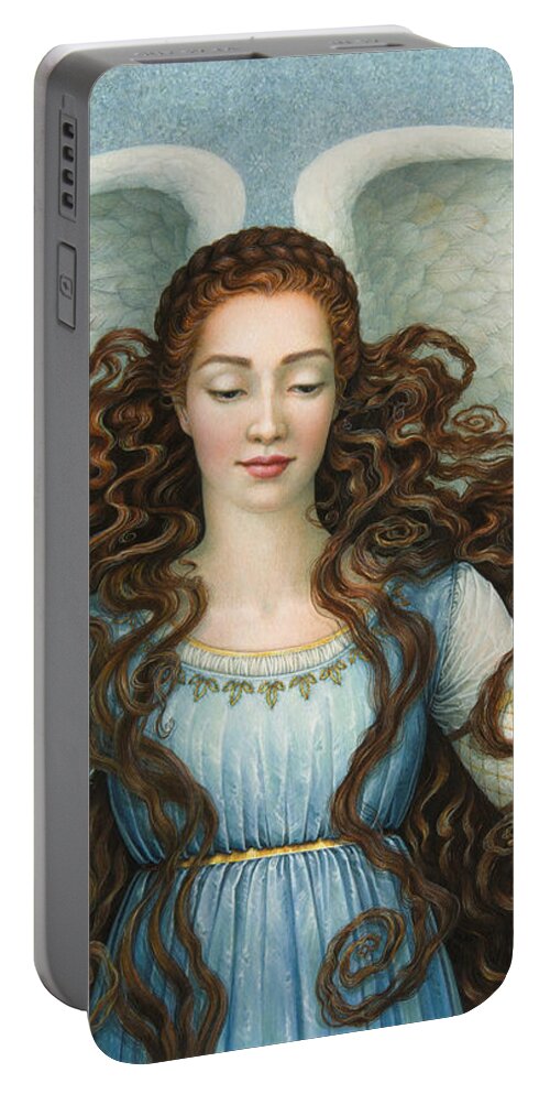 Angel Portable Battery Charger featuring the painting Angel in a Blue Dress by Lynn Bywaters