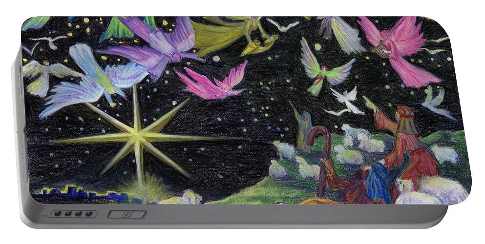 Nativity Portable Battery Charger featuring the painting Angel Skies by Nancy Cupp