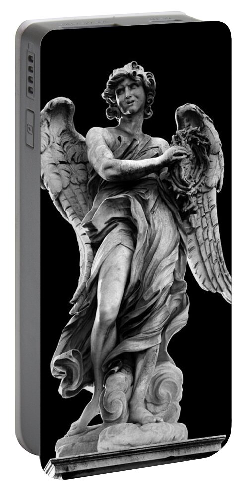 Black Background Portable Battery Charger featuring the photograph Angel with the Crown of Thorns by Fabrizio Troiani