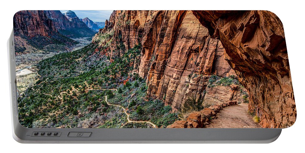Angels Landing Portable Battery Charger featuring the photograph Angels Landing Trail from High Above Zion Canyon Floor by Gary Whitton