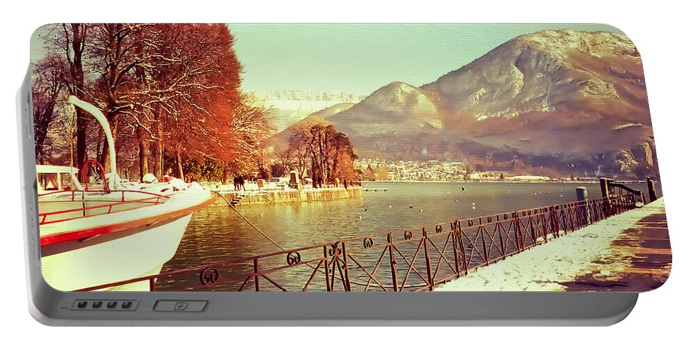 Winter Portable Battery Charger featuring the photograph Annecy Golden Fairytale. France by Jenny Rainbow