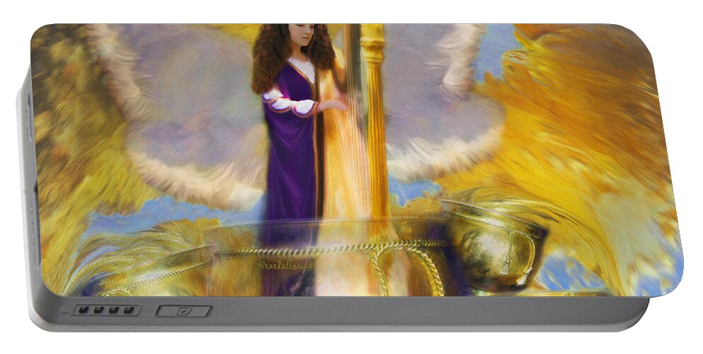 Angel Portable Battery Charger featuring the digital art Angel Harp and Bowl by Constance Woods