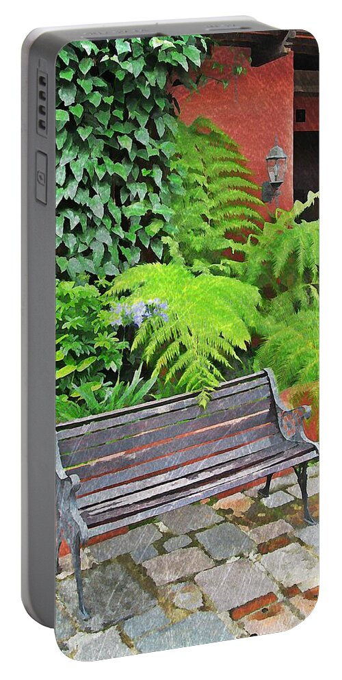 Bench Portable Battery Charger featuring the digital art Antigua Bench by Maria Huntley