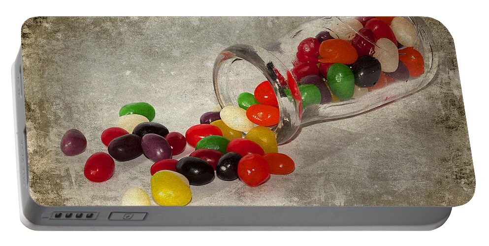 Jelly Beans Portable Battery Charger featuring the photograph Antique Bottle And Jelly Beans by Phyllis Denton