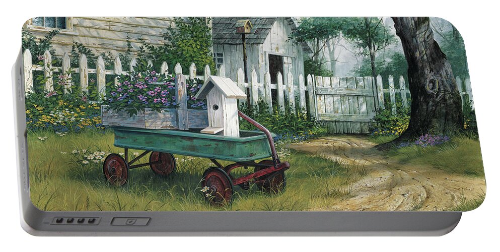 Antique Portable Battery Charger featuring the painting Antique Wagon by Michael Humphries