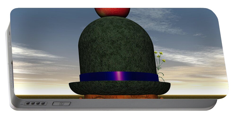 Surrealism Portable Battery Charger featuring the digital art Apple On A Derby by Walter Neal