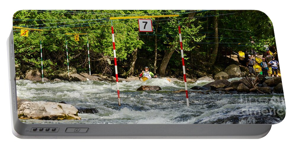 Outdoor Portable Battery Charger featuring the photograph Aproaching the slalom gate by Les Palenik