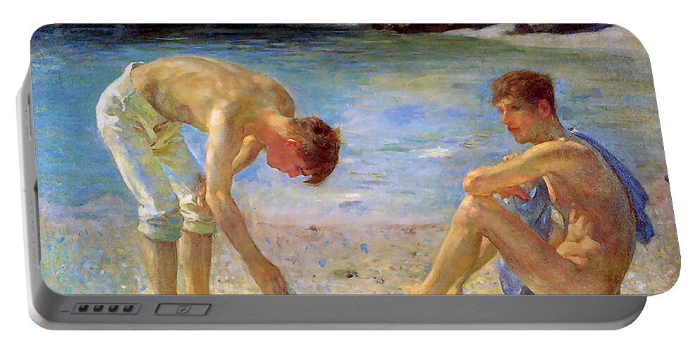Aquamarine Portable Battery Charger featuring the painting Aquamarine  by Henry Scott Tuke