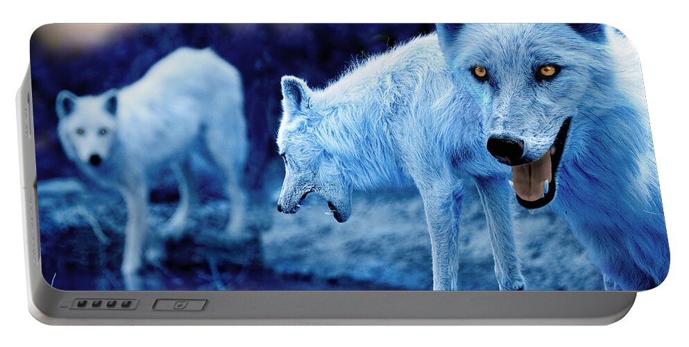 Wolf Portable Battery Charger featuring the photograph Arctic White Wolves by Mal Bray