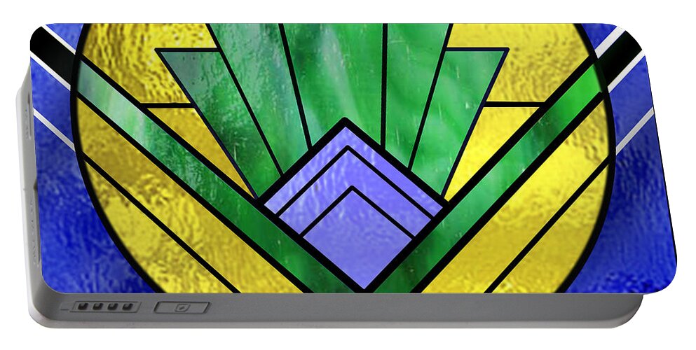 Art Deco Pattern Two Portable Battery Charger featuring the digital art Art Deco - Pattern Two - Yellow Circle by Chuck Staley