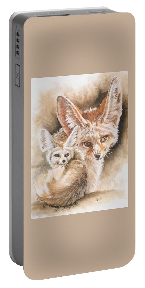 Fennec Fox Portable Battery Charger featuring the mixed media Artful by Barbara Keith