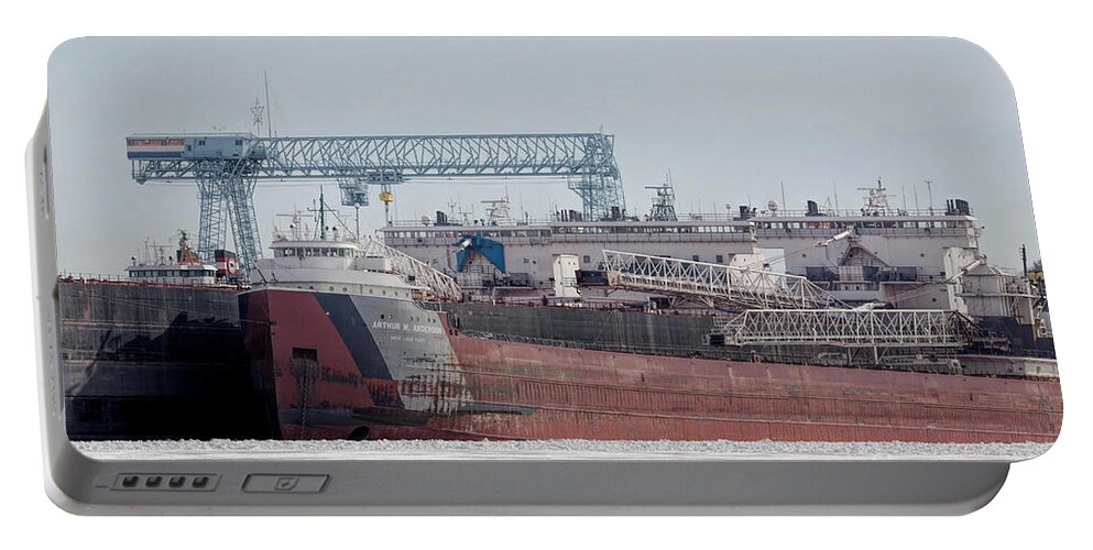 Great Lakes Portable Battery Charger featuring the photograph Arthur Anderson Freighter by Nikki Vig