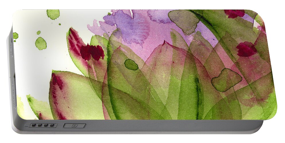 Modern Botanical Watercolor Portable Battery Charger featuring the painting Artichoke Flower by Dawn Derman