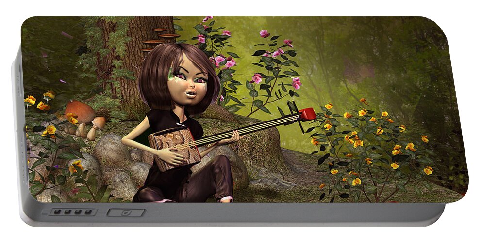Asian Lady In The Woods Portable Battery Charger featuring the digital art Asian Lady in the woods by John Junek