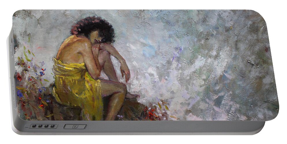 Lady Portable Battery Charger featuring the painting Aspettando by Ylli Haruni