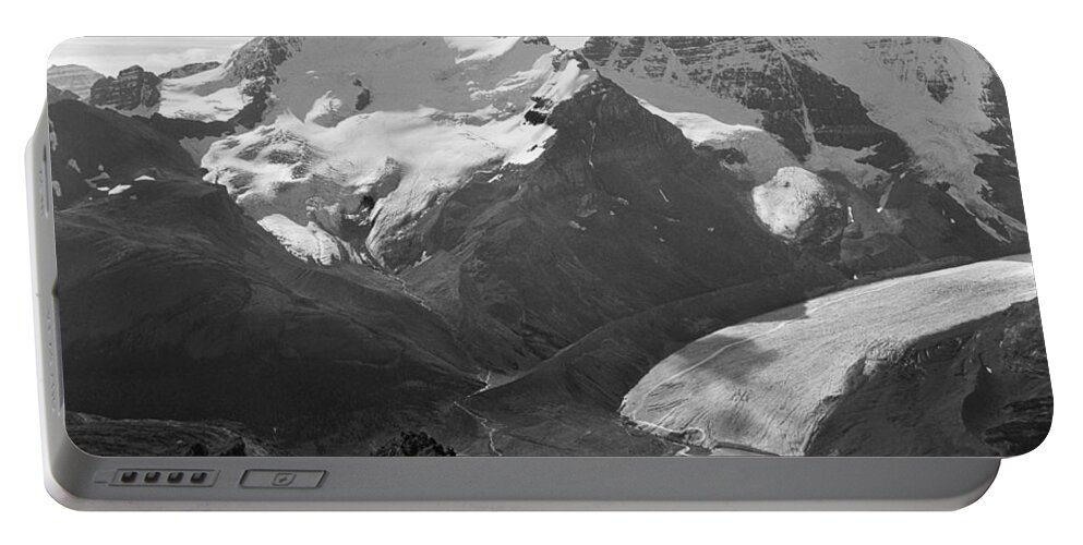 Athabasca Glacier Portable Battery Charger featuring the photograph T-303504-BW-Athabasca Glacier in 1957 by Ed Cooper Photography