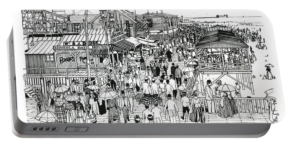 Atlantic City Portable Battery Charger featuring the drawing Atlantic City Boardwalk 1890 by Ira Shander