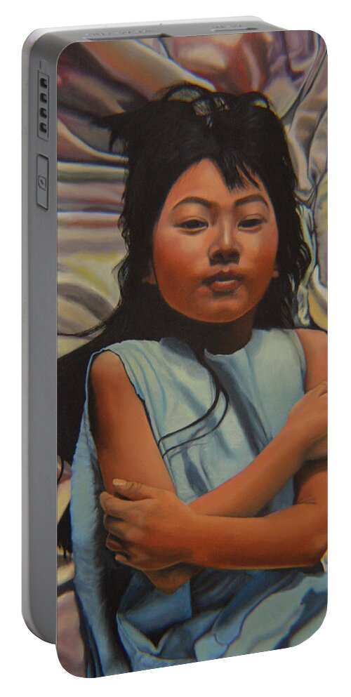 Children Paintings Portable Battery Charger featuring the painting Attitude by Thu Nguyen
