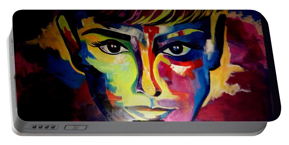 Audrrey Hepburn In Colorful Abstract Artistic Realism Portable Battery Charger featuring the painting Audrey by Femme Blaicasso