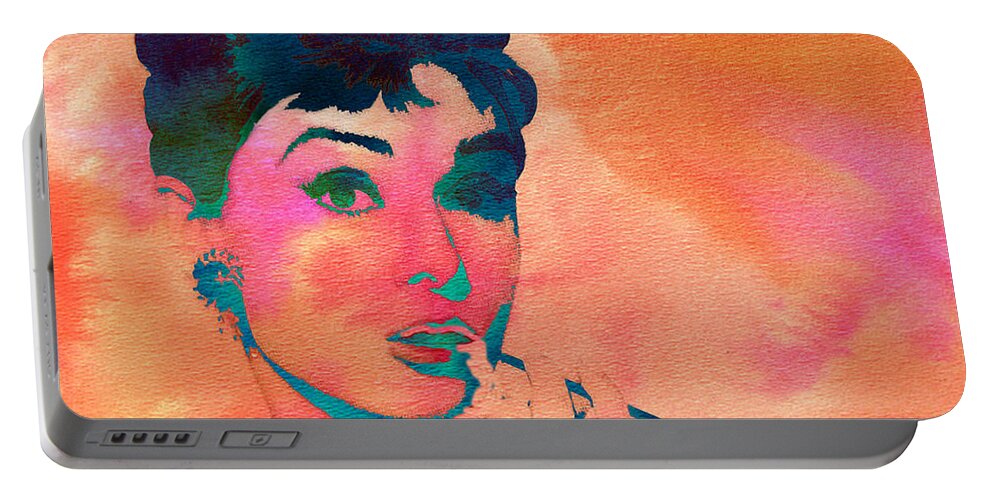 Audrey Hepburn Portable Battery Charger featuring the painting Audrey Hepburn 1 by Brian Reaves