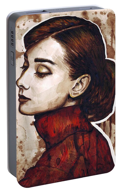 Audrey Hepburn Portable Battery Charger featuring the painting Audrey Hepburn by Olga Shvartsur