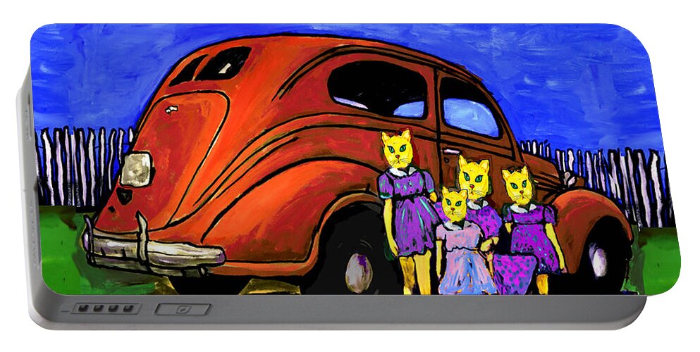 Cats Portable Battery Charger featuring the painting Aunt Laverne And The Kitties by Dale Moses