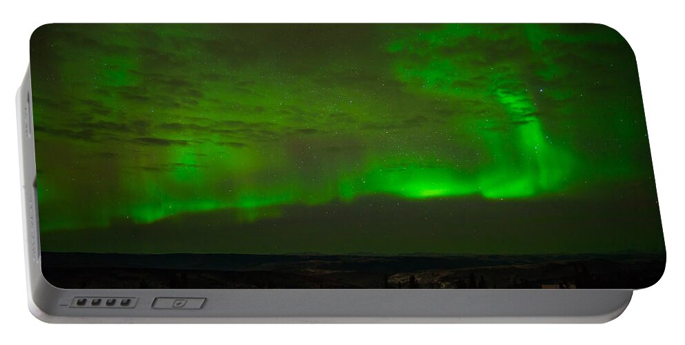 Alaska Portable Battery Charger featuring the photograph Aurora Flare with clouds by Joan Wallner