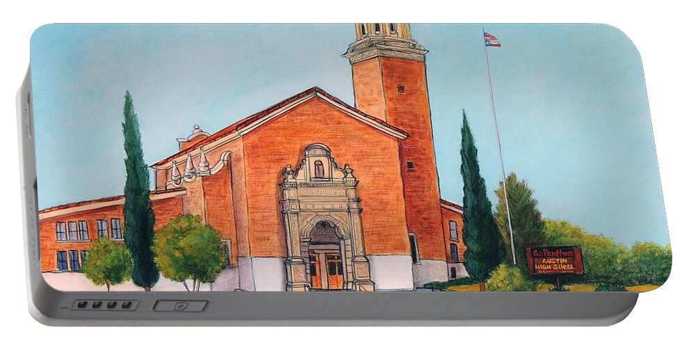 El Paso Portable Battery Charger featuring the painting Austin High School by Candy Mayer