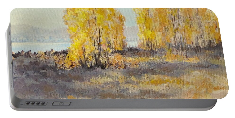 Acrylic Portable Battery Charger featuring the painting Autumn Abandon by Karen Ilari