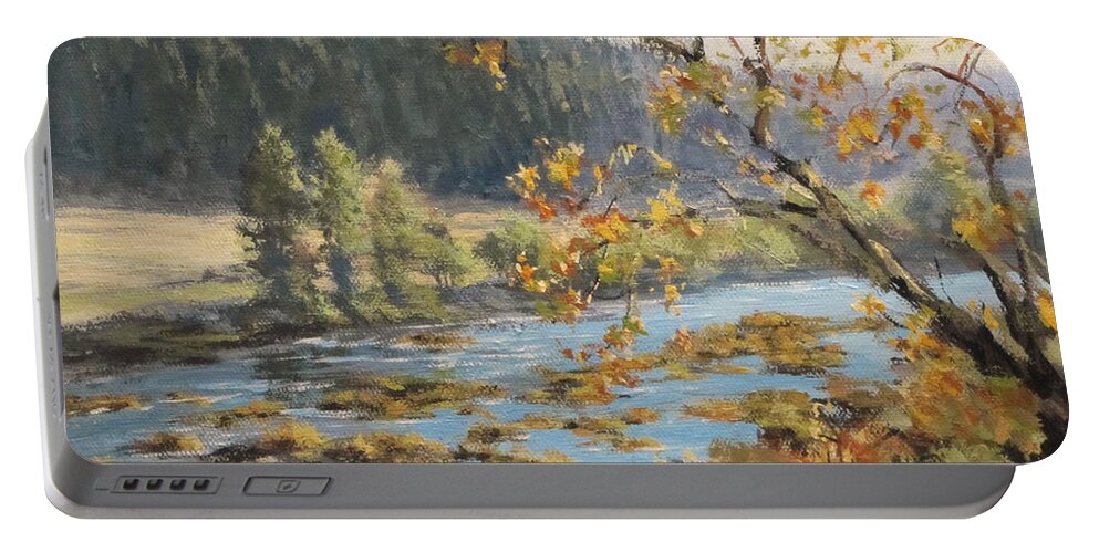 Landscape Portable Battery Charger featuring the painting Autumn Afternoon by Karen Ilari