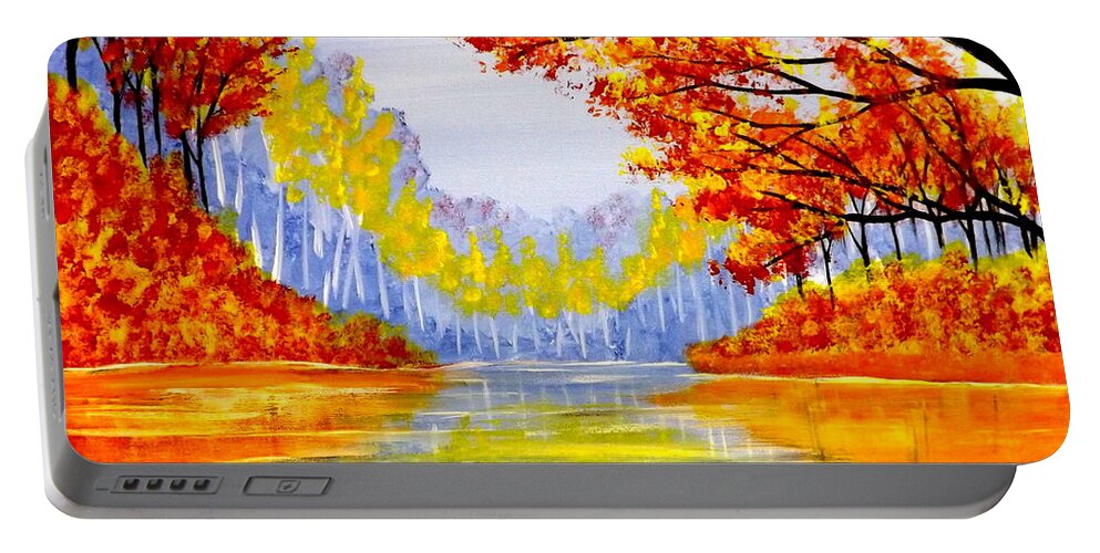 Autumn At The Lake Portable Battery Charger featuring the painting Autumn at the Lake by Darren Robinson