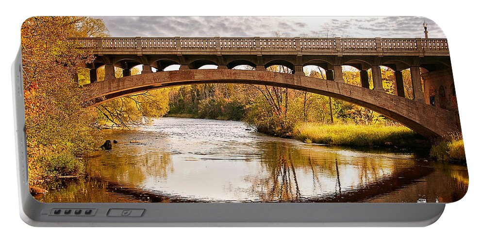 Autumn Bridge Portable Battery Charger featuring the photograph Autumn Bridge Landscape by Gwen Gibson