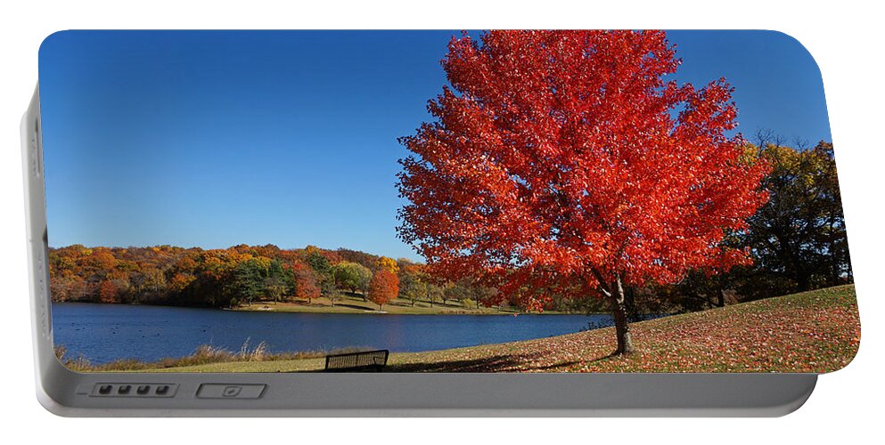 Autumn Portable Battery Charger featuring the photograph Autumn Colors at Wyandotte County Lake by Alan Hutchins